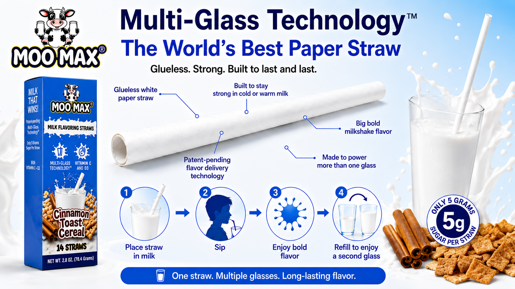 MooMax Cinnamon Toast Cereal Milk Flavoring Straws box