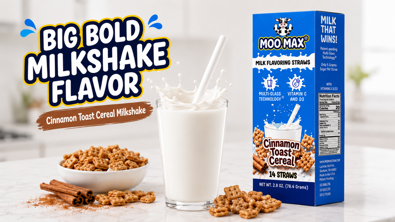 MooMax Cinnamon Toast Cereal Milk Flavoring Straws box